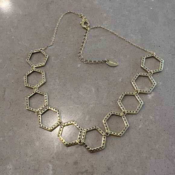 Sterling Forever Gold Hexagon Black CZ Necklace - Picture 5 of 7